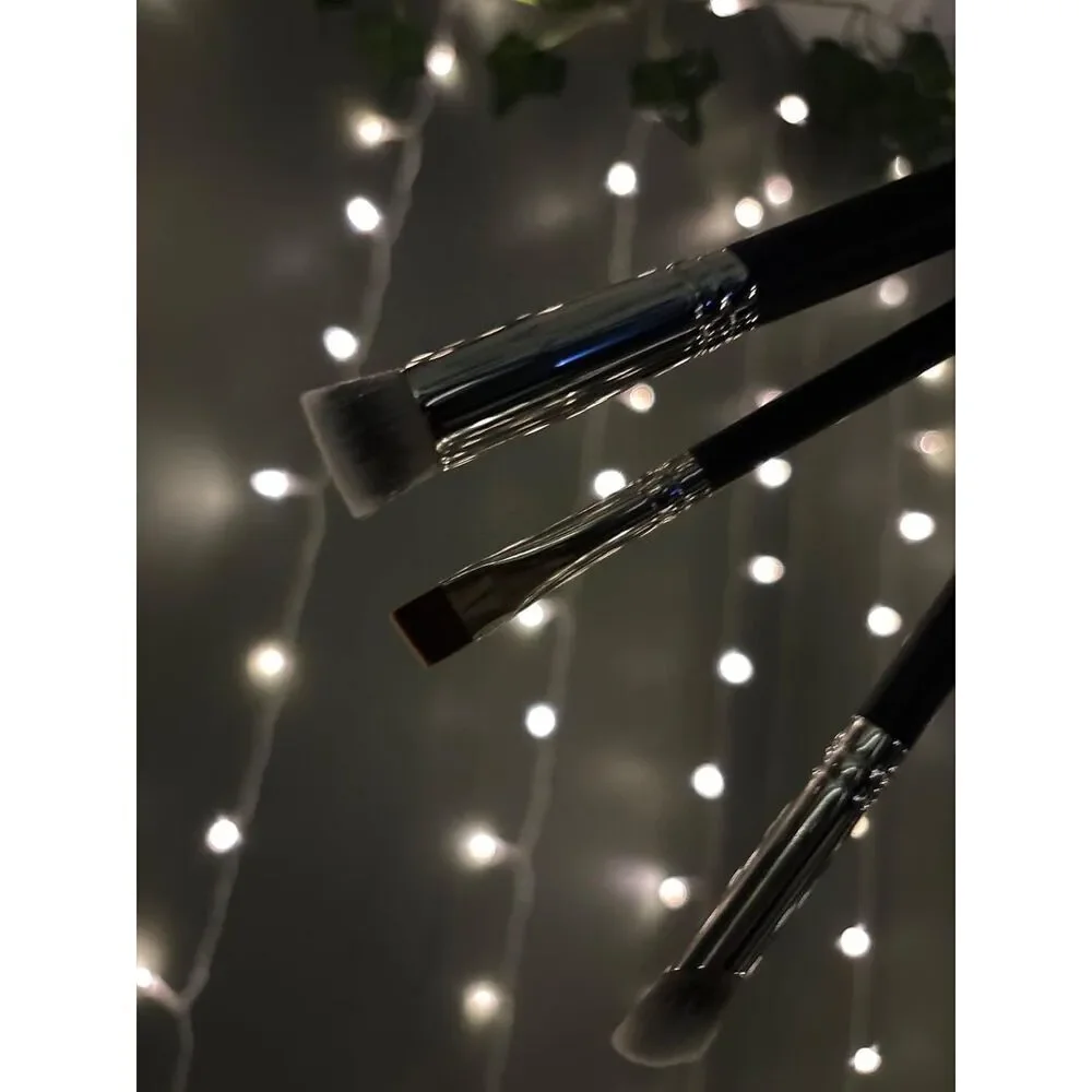 Teoyall 3Pieces Black 370S Angled Synthetic Kabuki Flat Top Thin Flat Brush Set